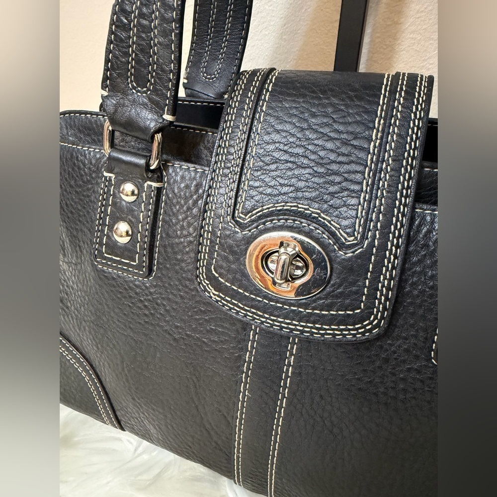 Coach Hampton F13961 Pebbled Leather Satchel Handbag Black - Picture 2 of 14